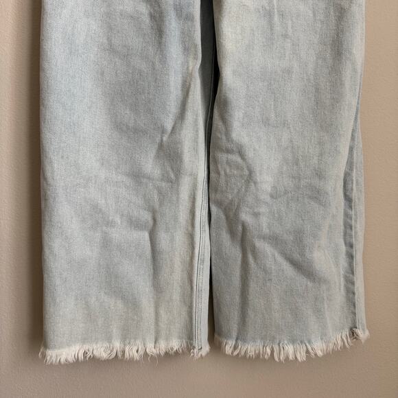 SO Womens Light Wash High Rise Wide Leg Raw Hem Denim Jeans Size 0 / 24 Pants - Picture 9 of 9